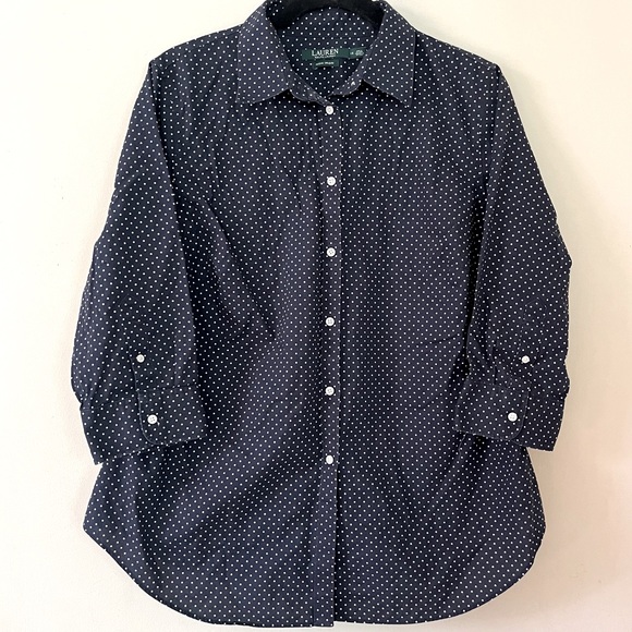 Lauren Ralph Lauren Navy & Black & White Polka Dot Button Down Bundle (X… - Picture 3 of 8